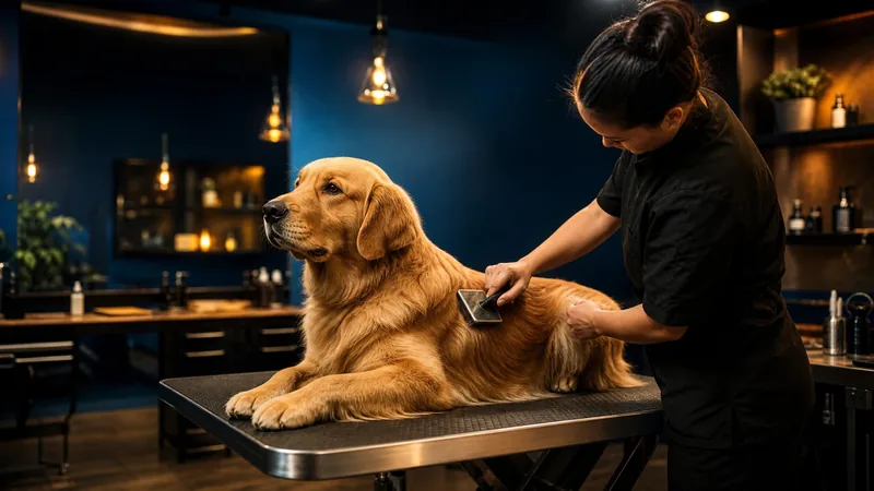 Groomer brushing a calm dog on a grooming table, How to Start a Dog Boarding, Daycare or Kennel Business in Colorado